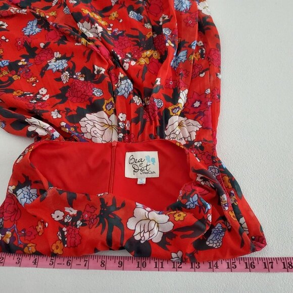 Bea & Dot by ModCloth Womens Red Floral Drape Neck Dress Size S Pleated Skirt - Picture 7 of 10
